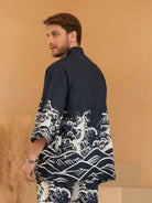 Two-Piece Kimono Set With Wave Element Print