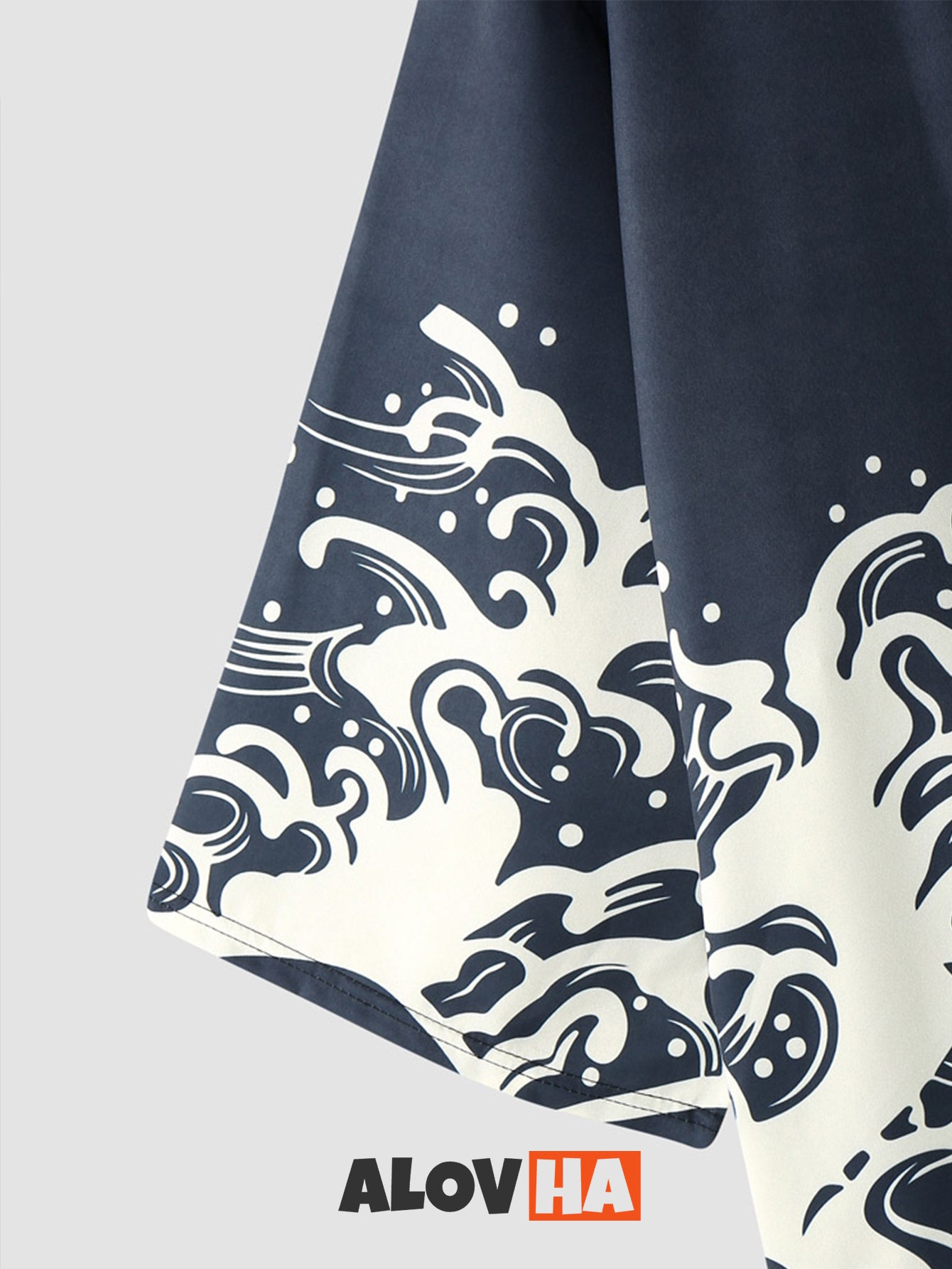 Two-Piece Kimono Set With Wave Element Print