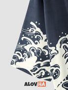 Two-Piece Kimono Set With Wave Element Print