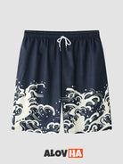 Two-Piece Kimono Set With Wave Element Print