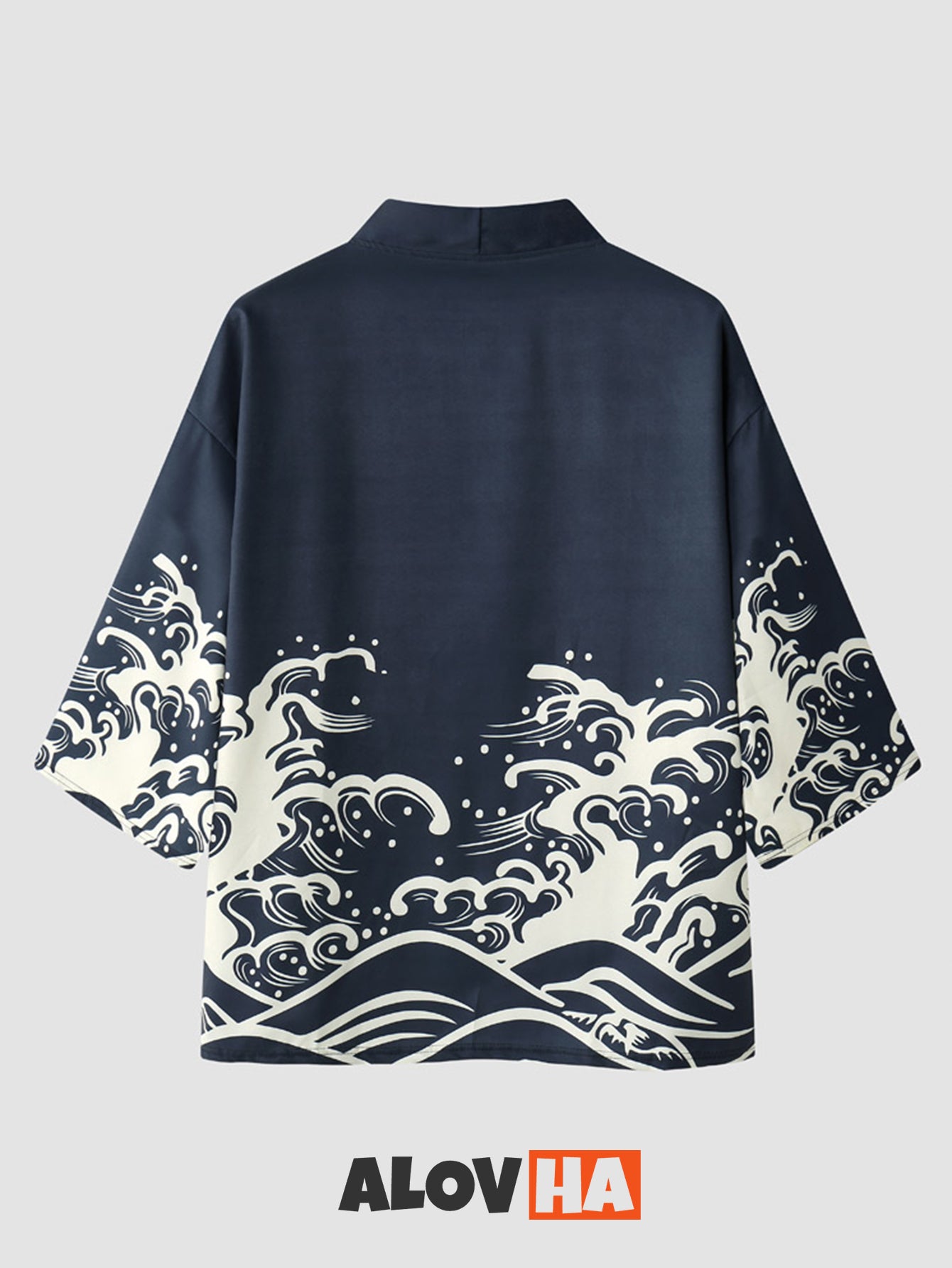 Two-Piece Kimono Set With Wave Element Print