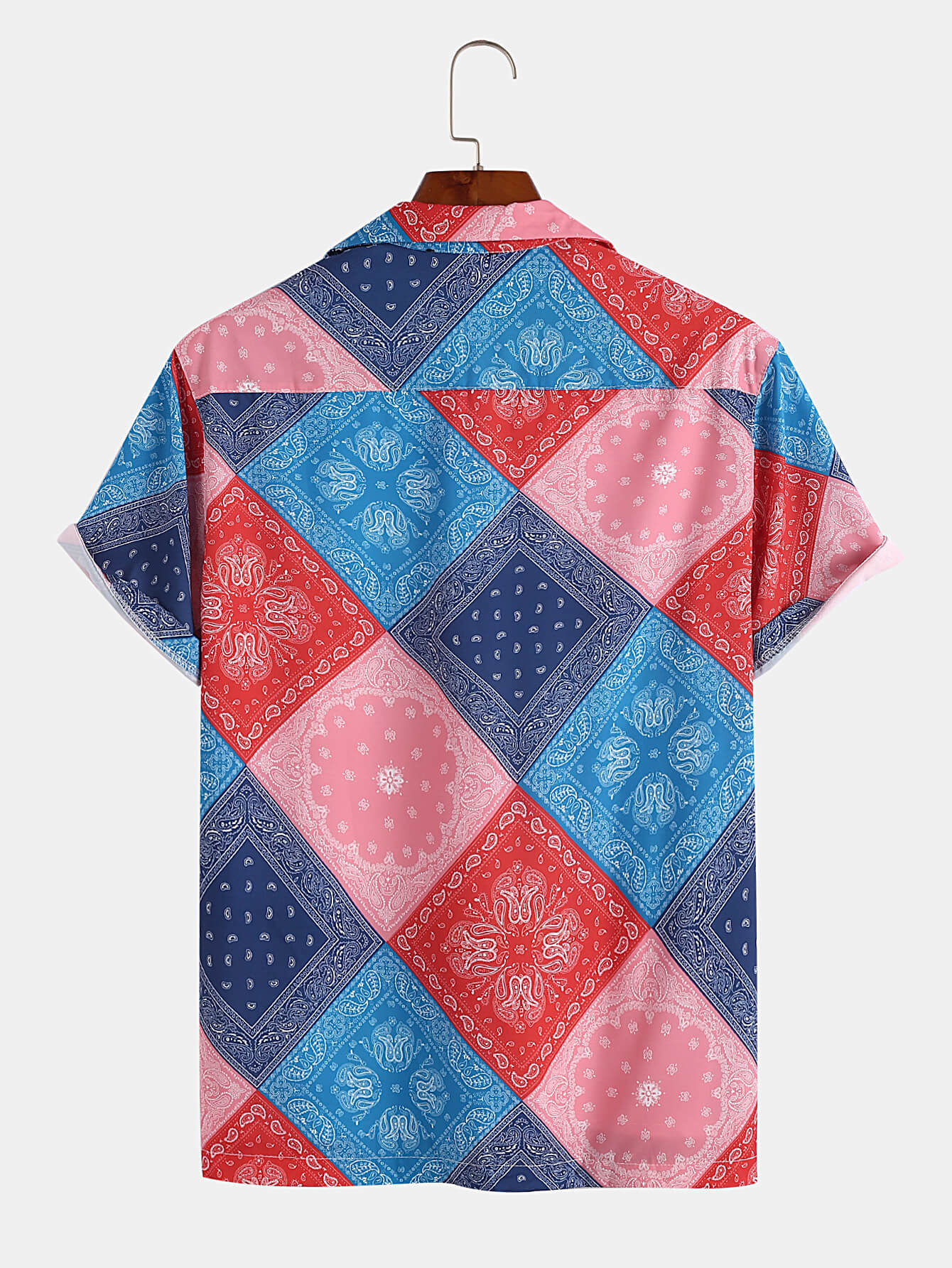Vintage Colorblock Paisley Lapel Shirt