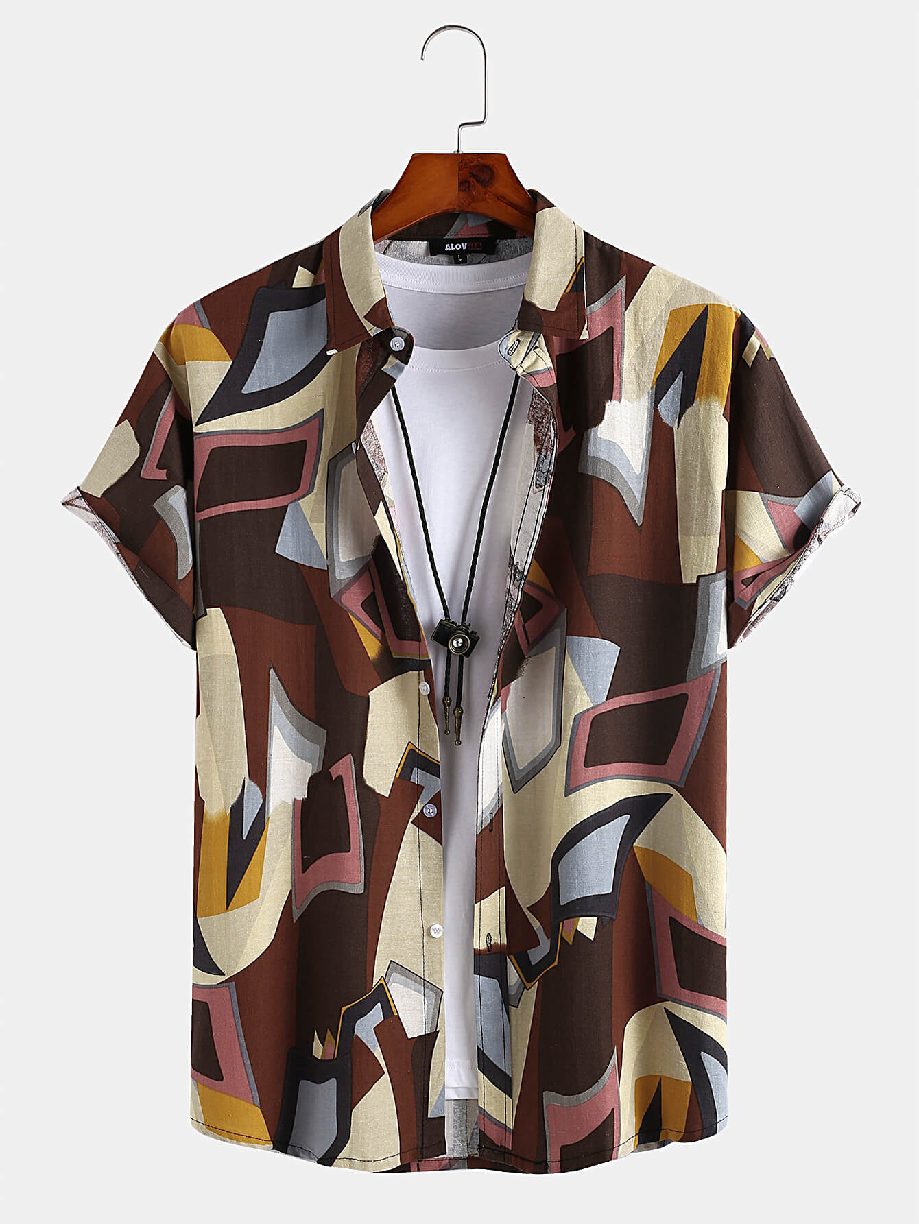 Mens Vintage Color Blocks Short Sleeve Button Up Collared Shirt – Alovha