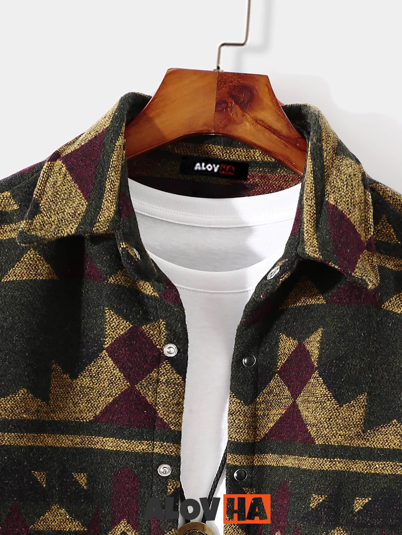 Vintage Ethnic Geometric Pattern Wool Shirt