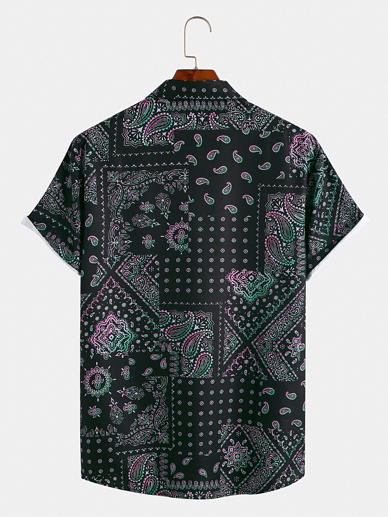 Camisa hawaiana casual vintage Paisley negra