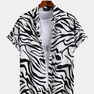 Zebra Print Lapel Collar Shirt