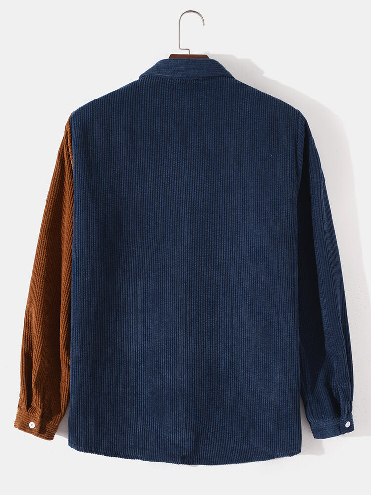 Corduroy Color Block Patchwork Shirt