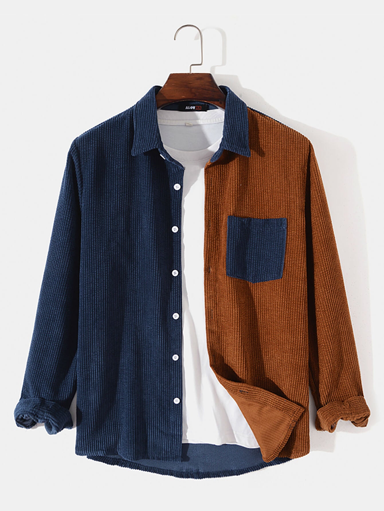 Corduroy Color Block Patchwork Shirt