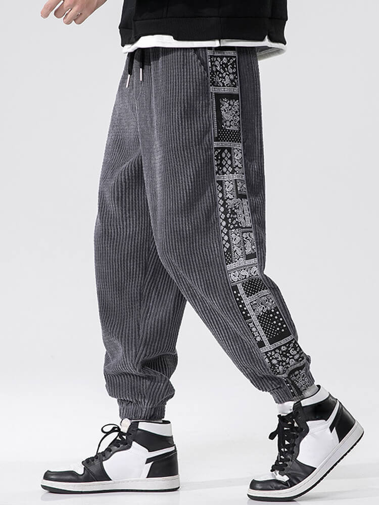 Corduroy Paisley Print Panel Pant
