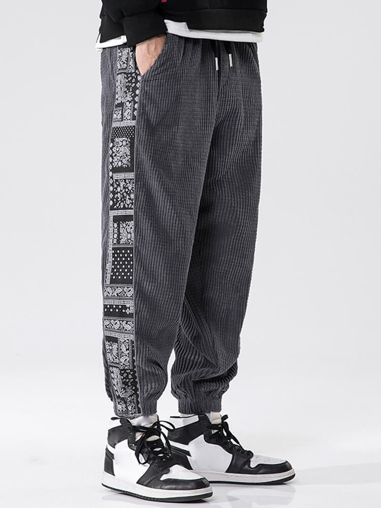 Corduroy Paisley Print Panel Pant