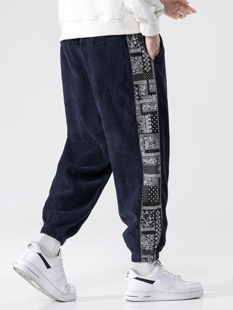 Corduroy Paisley Print Panel Pant