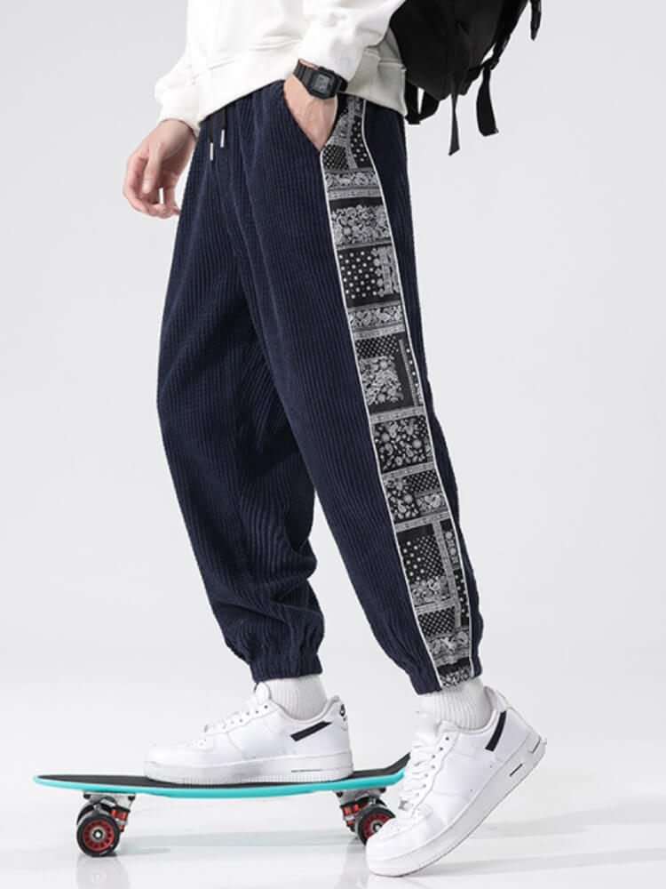 Corduroy Paisley Print Panel Pant