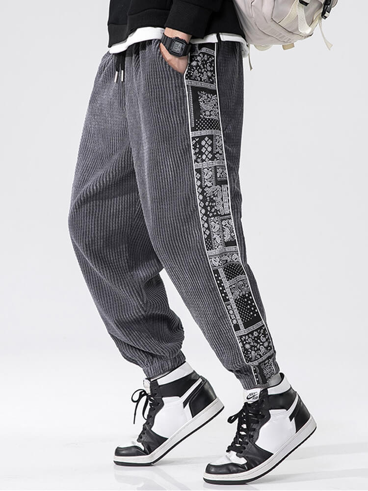 Corduroy Paisley Print Panel Pant