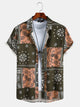 Mens Floral Paisley Short Sleeve Button Up Collared Vacation Shirt