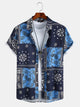 Mens Floral Paisley Short Sleeve Button Up Collared Vacation Shirt