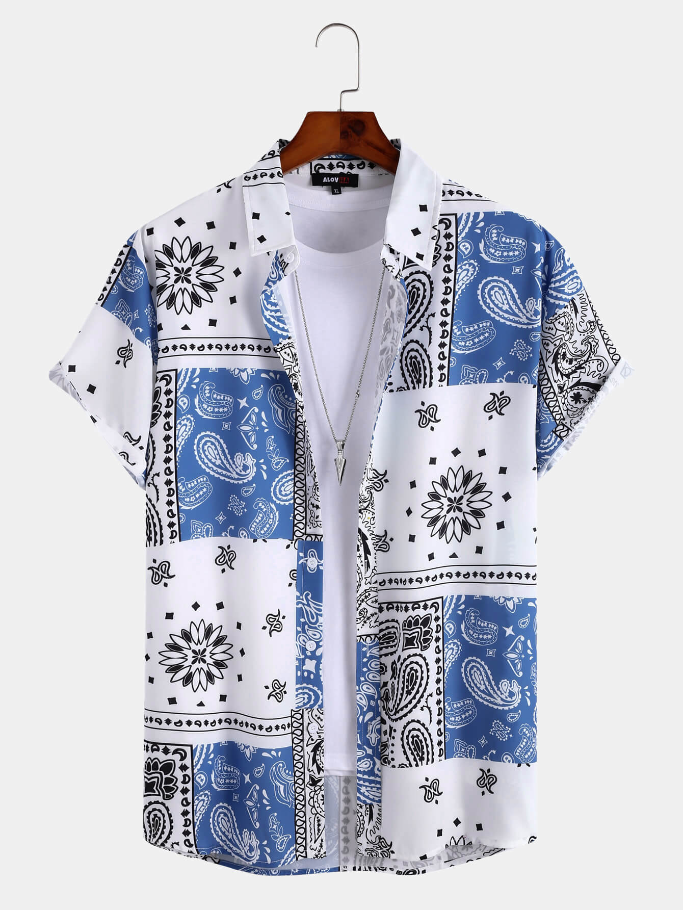 Camisa de botones de manga corta estilo retro con estampado floral de Paisley para hombre
