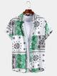 Mens Floral Paisley Short Sleeve Button Up Collared Vacation Shirt