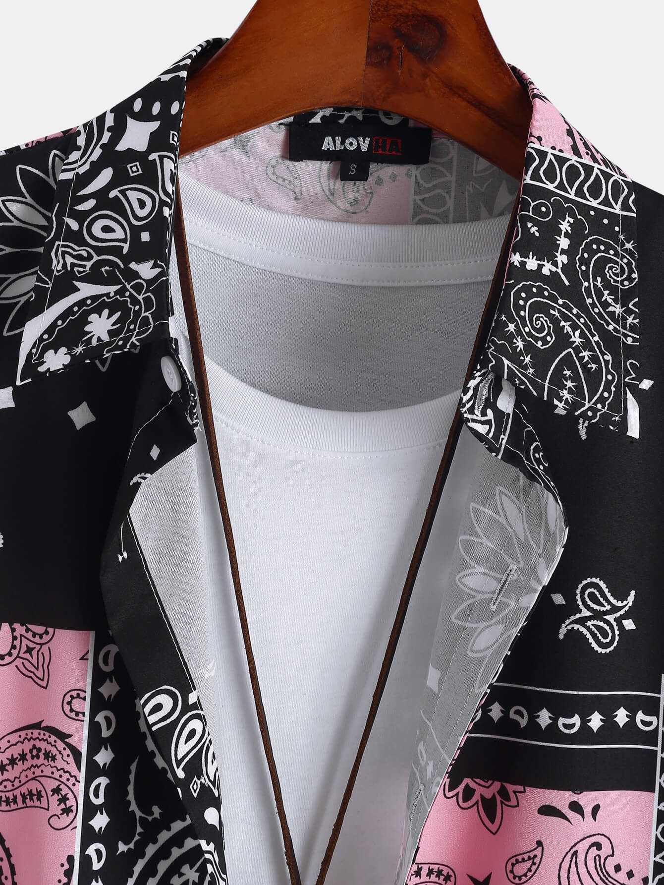 Camisa Masculina Paisley Floral Estampada Estilo Étnico Retrô Manga Curta Botão