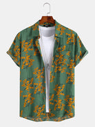 Mens Floral Short Sleeve Button Up Collared Aloha Hawaiian Vacation Shirt
