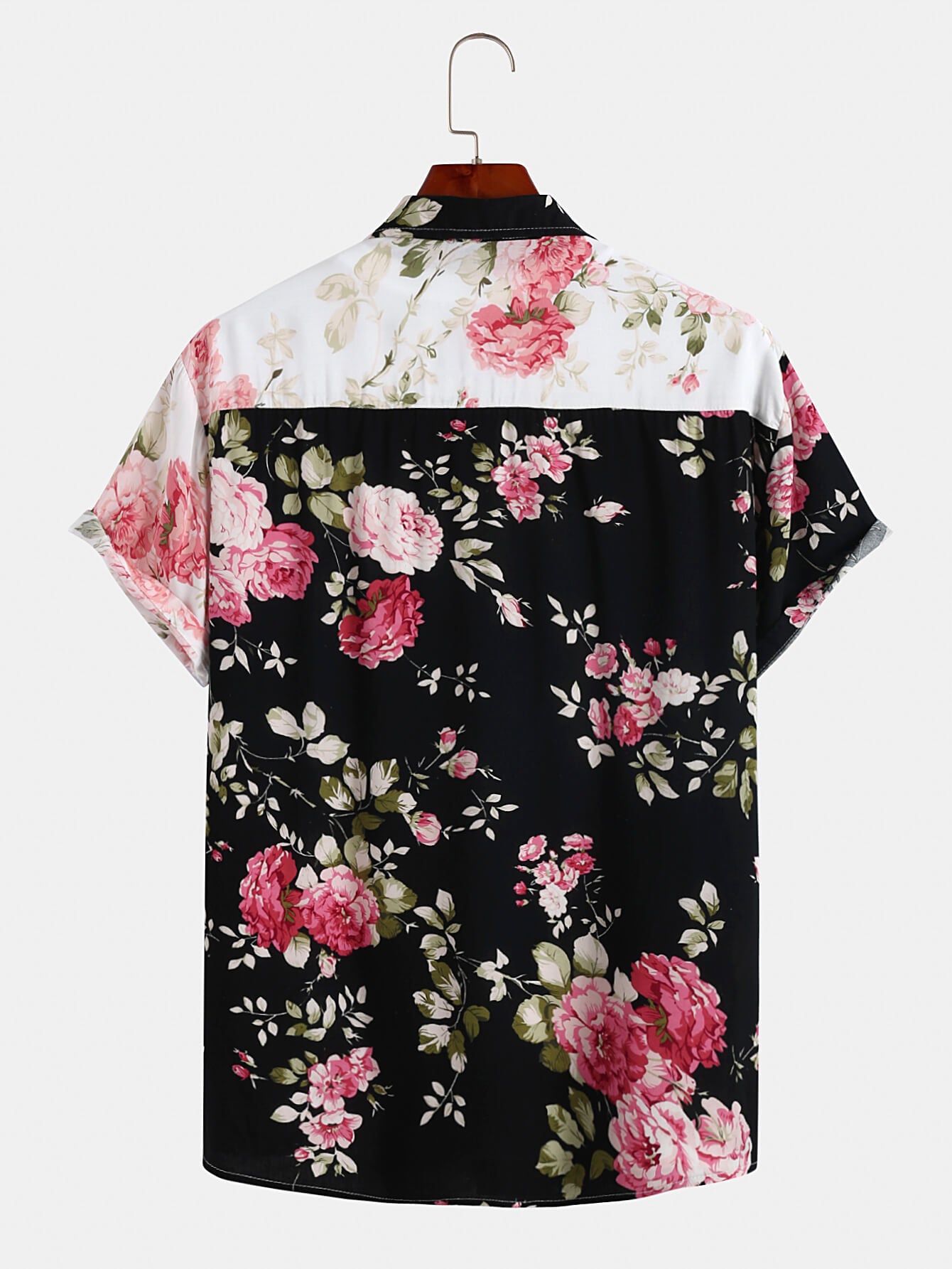 Mens Hawaiian Floral Patchwork Short Sleeve Button Up Collared Two Ton ...