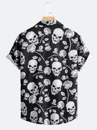 Skull Print Lapel Collar Shirt