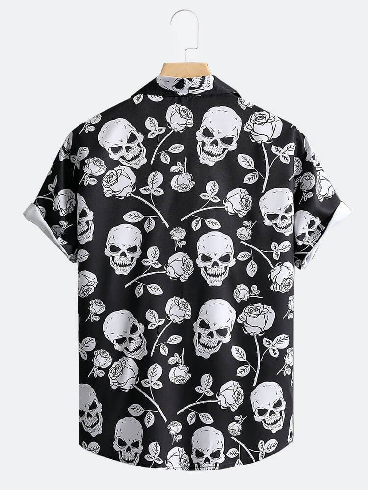 Skull Print Lapel Collar Shirt