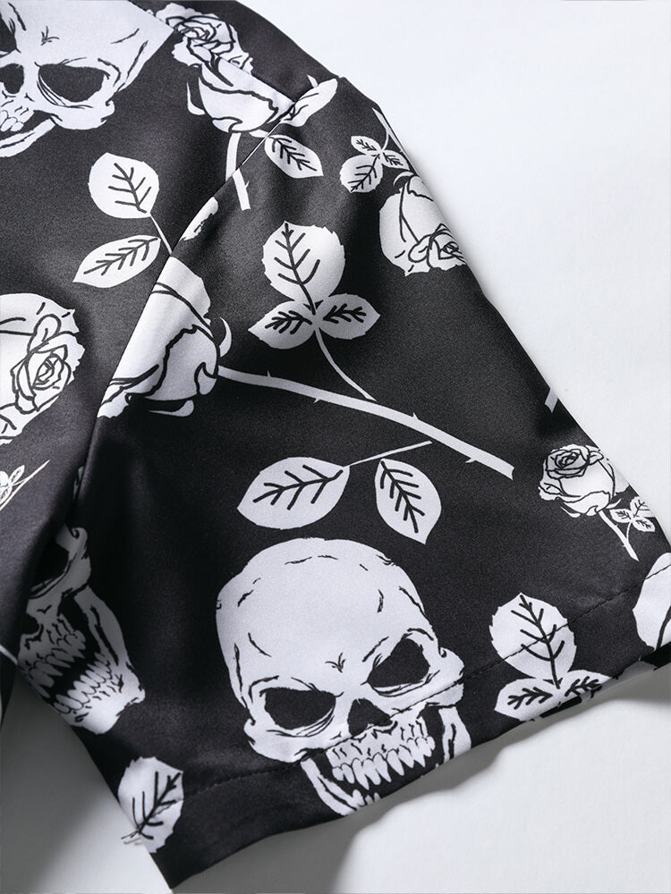 Skull Print Lapel Collar Shirt