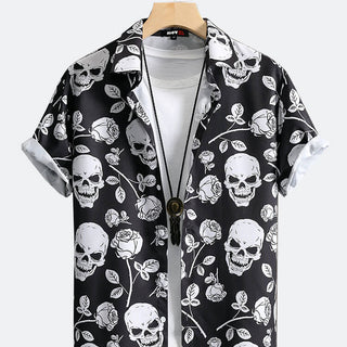 Skull Print Lapel Collar Shirt